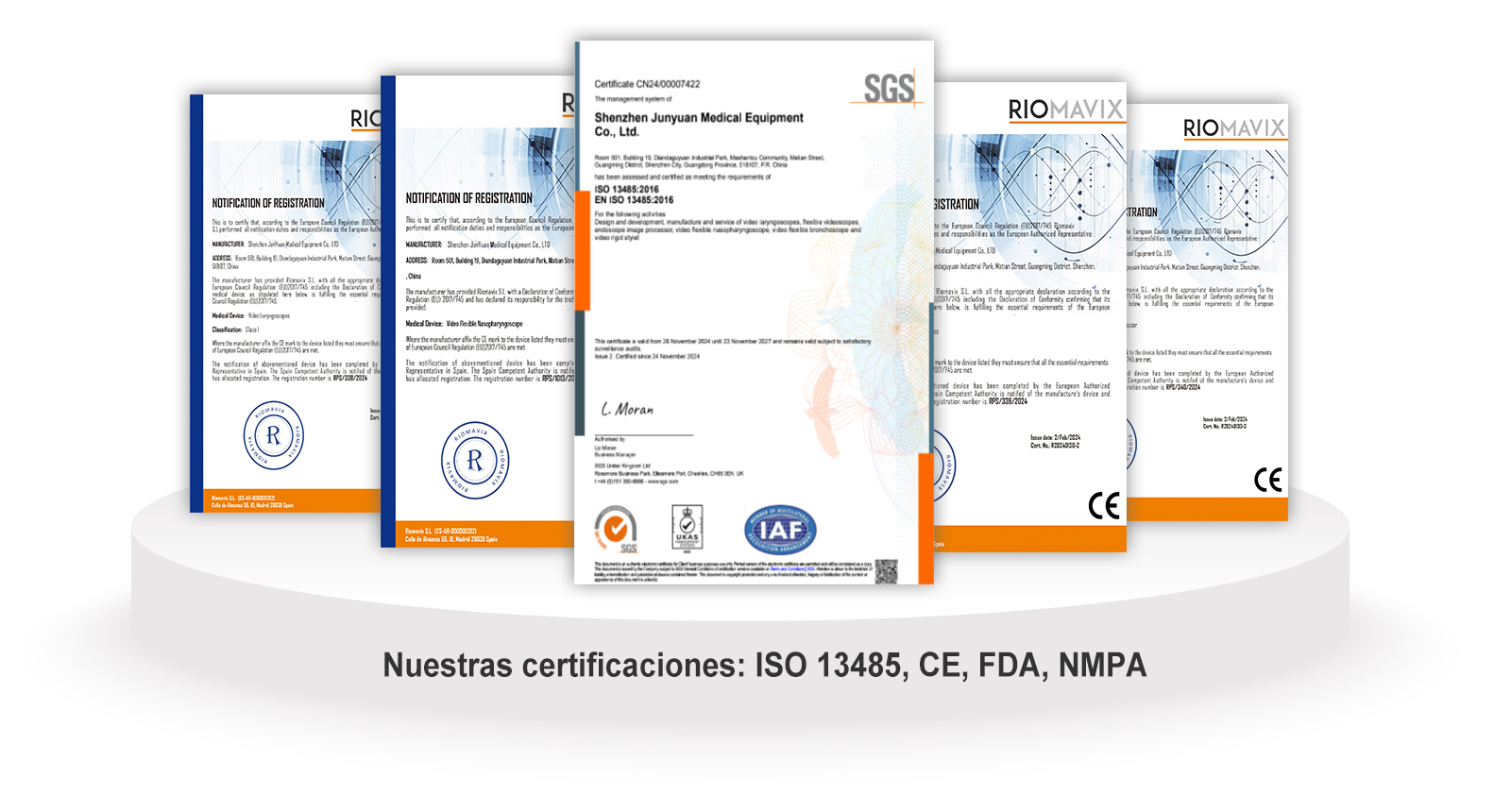 Nuestras certificaciones: ISO 13485, CE, FDA, NMPA